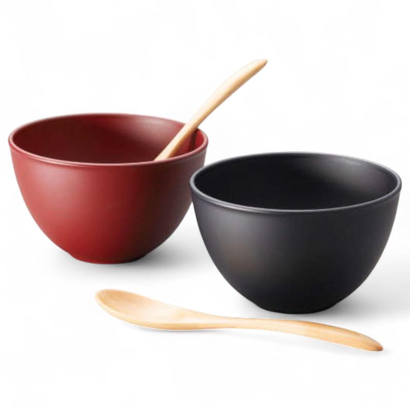 J-kitchens 2客セット お椀 椀(PET（樹脂）/ABS ウレタン塗り) スプーン(木製 ウレタン塗り) 食洗機対応 電子レンジ対応 PID-529272 日本製｜HITOTSUNAGI
