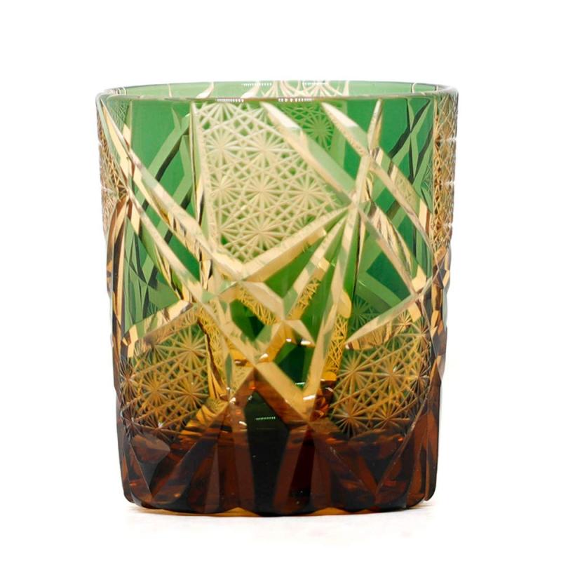 GREEM MARKET（グリームマーケット） 木箱付 工芸品 カットグラス ギフト プレゼント ガラス細工 切子 グラス 菊つなぎ コップ 焼酎グラス ロックグラス 品番：GMS02510｜HITOTSUNAGI