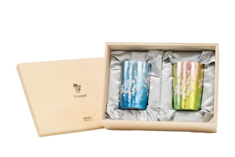 HORIE 純チタン二重タンプラー はれのひ 胸花書き割り 2個書き割り 高保冷2重社会システム