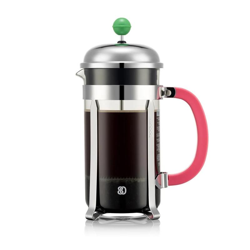 BODUM ボダム コーヒーメーカー コーヒープレス CHAMBORD シャンボール フレンチプレス コーヒーメーカー 1000ml 80周年 グレー × グリーン × ピンク ステンレスフィルター ガラスビーカー 浸