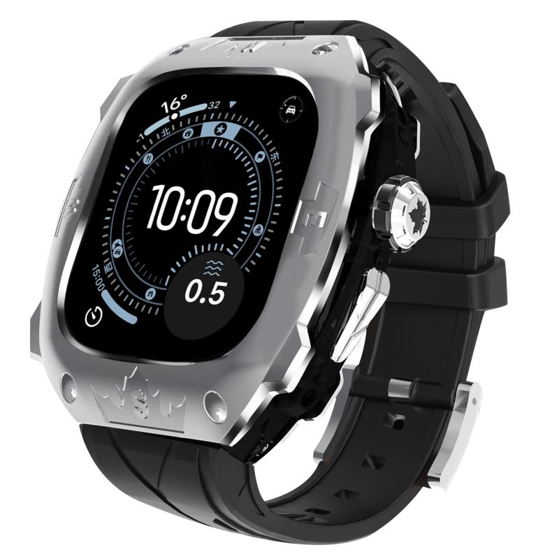 Apple Watch Ultra 1/2 49mmバンド用高級メタルケースバー付き 高耐久 頑丈なケース シリコンストラップiwatch Series Ultra 1/2 49mmベルト男性用フル保護カバー|HITOTSUNAGI