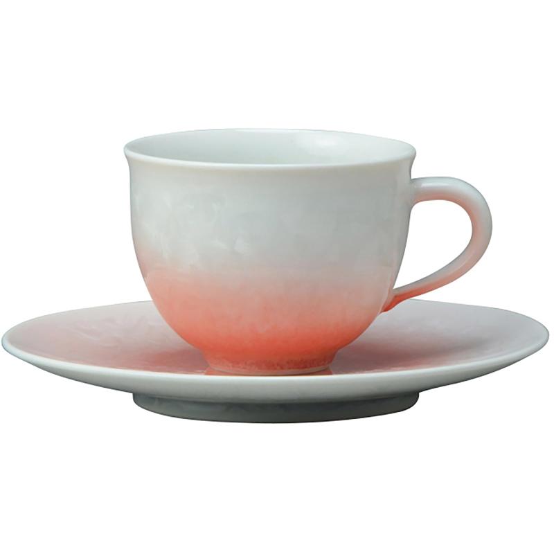 京焼 清水焼 コーヒーカップ&ソーサー 碗皿 約220ml 花結晶 白地 青 赤