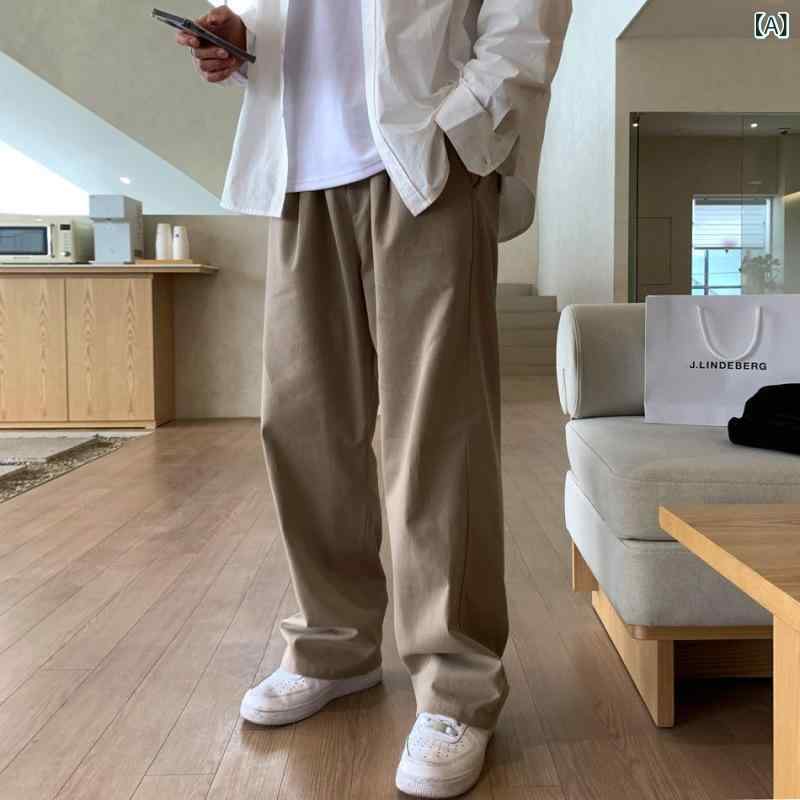 Myq 高級 感 ストレートカジュアルパンツ 男性 春 夏 ゆるい ズボン 韓国 版 トレンド cleanfit ワイド パンツ｜HITOTSUNAGI