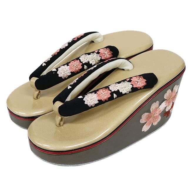 [kimono cafe] 振袖 草履 踵 桜 刺しゅう 厚底 一方ならずない 成年者式 レディース 花 レトロ 御っ母さん振袖 卒式 袴 華燭の典
