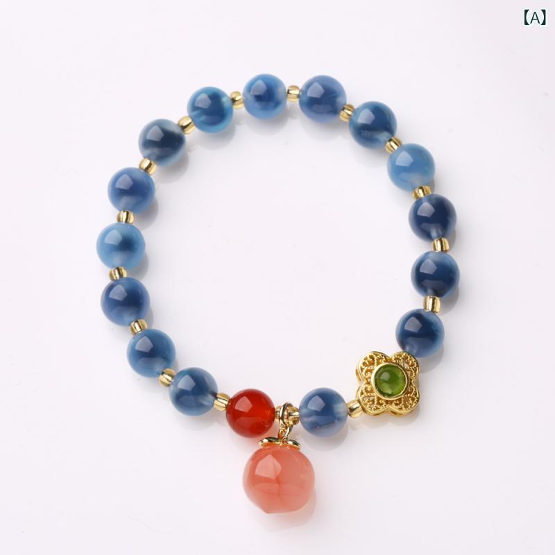お寺の同じ タイプの 天然の 青い 砂糖の 心の 瑪瑙の ブレスレットの 女性の半 糖の 四つ 葉の クローバーの 幸運の 桃の 復古の ブレスレットの 卸売り