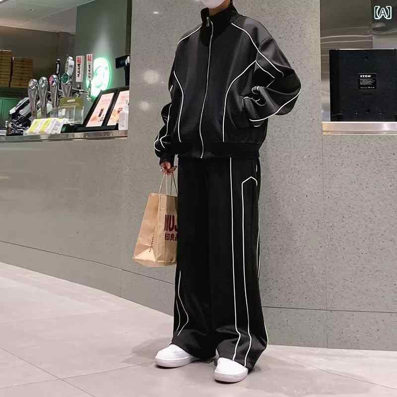 高級 感の ごろつきの かっこいい カジュアルな スポーツ スーツの 男性の ゆったりと した デザイン 感の ある カーディガンの ジャケットの ワイド パンツと 2つの セットの ファッション
