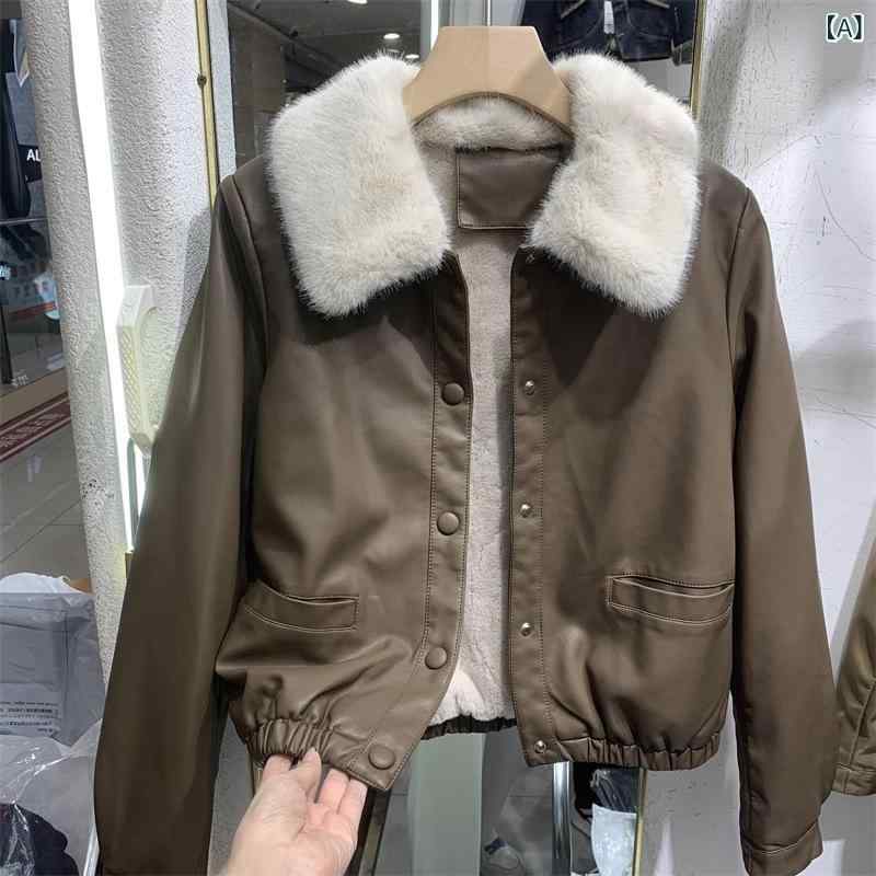 色 合わせの ベルベットの コートの 女性は ジャケットを 厚く して 2023 秋冬の 新型の 小さい 毛の 襟の 短い 上着を 厚く します。