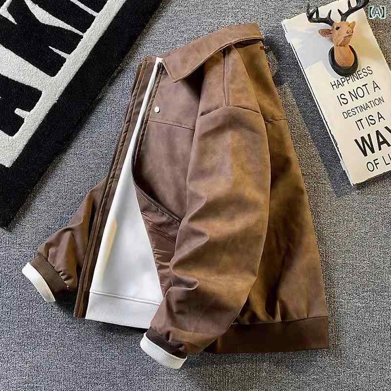 冬の ハンサムな 革の ジャケットの 男性の 復古の 百 合 ファッションの 長袖の 野球の 服の 春秋の タイプの ハンサムな カジュアルな コートの 潮流 5,350円