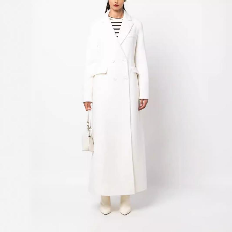 秋冬 新作 スーツ カラー スリム フィット ダブル ブレスト バック スリット 入り 長袖 膝 丈 以上 ロング 丈 レディース コート