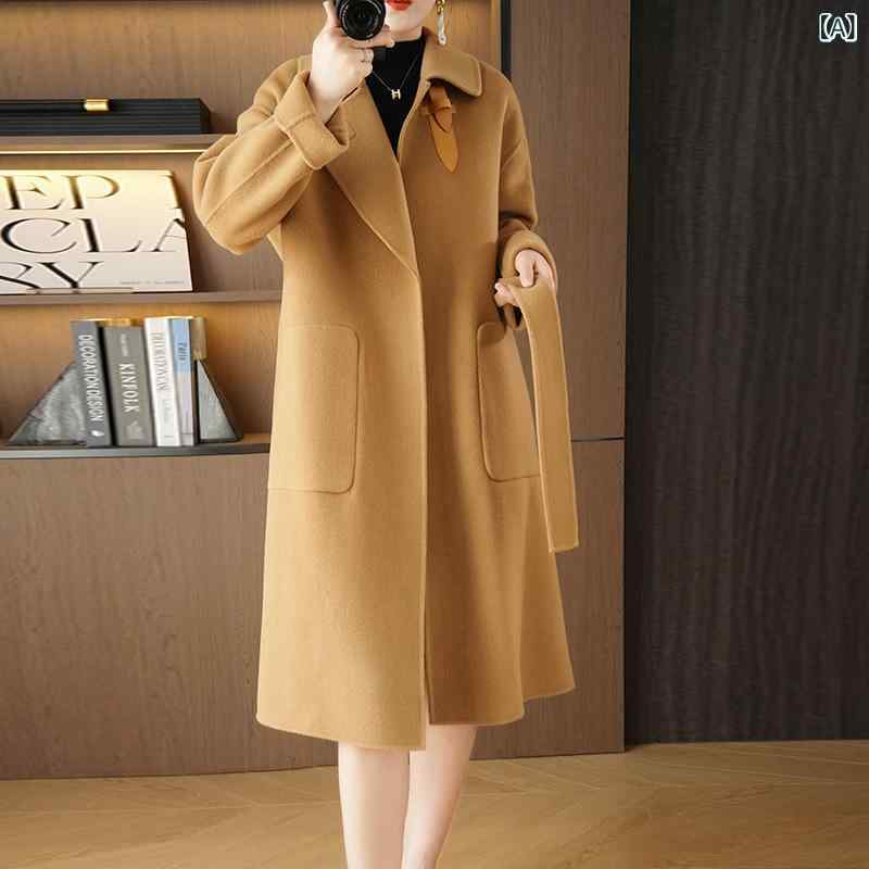 毛の コートの 女性は 長い ウールの 両面の 尼の コートの 皮を プラス して 風の 服の 両面の 純粋な ウールの 上着の 婦人 服を 掛けます。