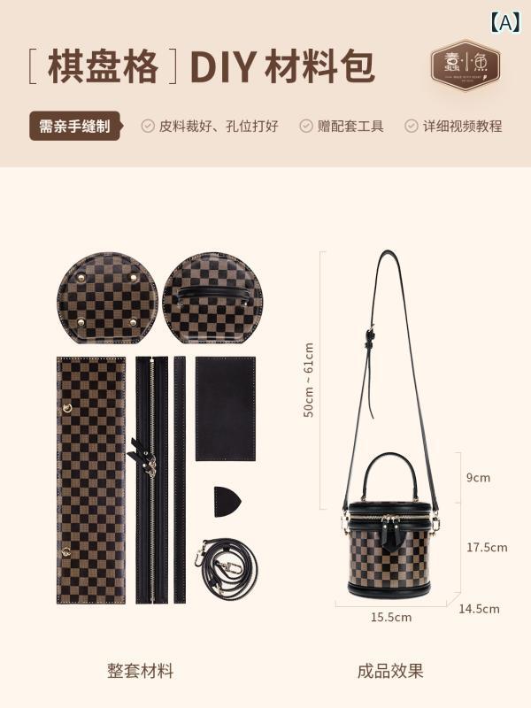 愚かな小 魚 diy 手作り バッグの トップ 層 牛革 手提げ 斜め ショルダーバッグ 女性 バケツ バッグ 自己 製作 材料 バッグ