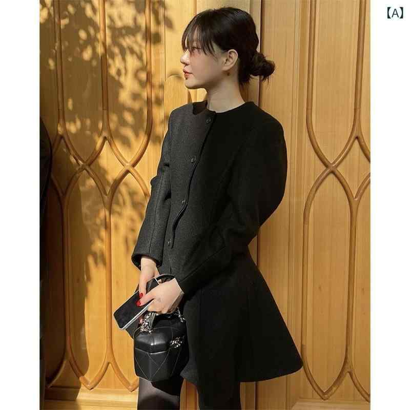 在庫 あり 黒色 ウール コート レディース 2025 年 春 韓国 風 東大門 カジュアルウールジャケット freck * e