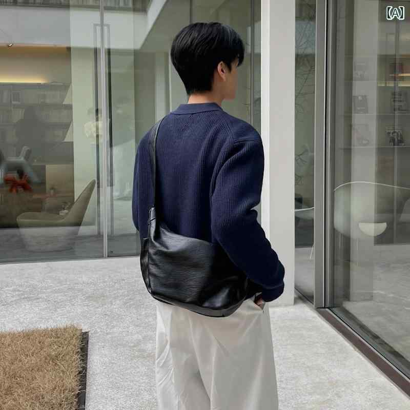 MYQ シンプル 風 メンズ pu 皮 斜め 掛け ショルダーバッグ大 容量 ライディング 通勤 ワンショルダーバッグカジュアルファッション 餃子 バッグ｜HITOTSUNAGI