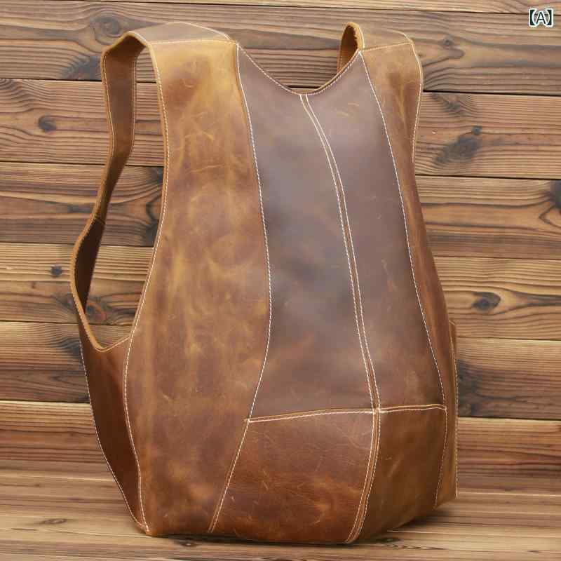 2108 男性 リュックサック 狂 馬 皮 リュックサックレトロ 濃い 茶色 学院 風 学生 リュックサック 男の子 リュックサック