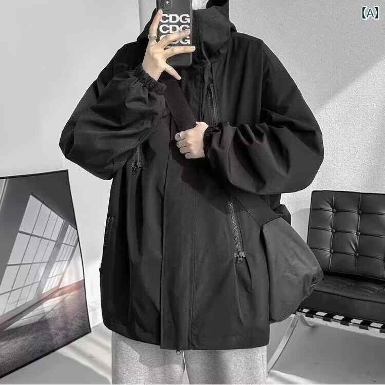 2025 春秋 服装 突撃 服 男 風 衣 ジャケット アメリカ 機能 工 装多 ファスナー フード 付き ジャケット