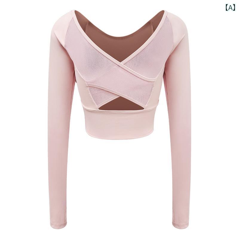 ヨガ ウェア レディース 秋冬 新作 メッシュクロスバック 長袖 Tシャツ スポーツ アウトドア 胸 パッド 付き フィットネスウェア トップス