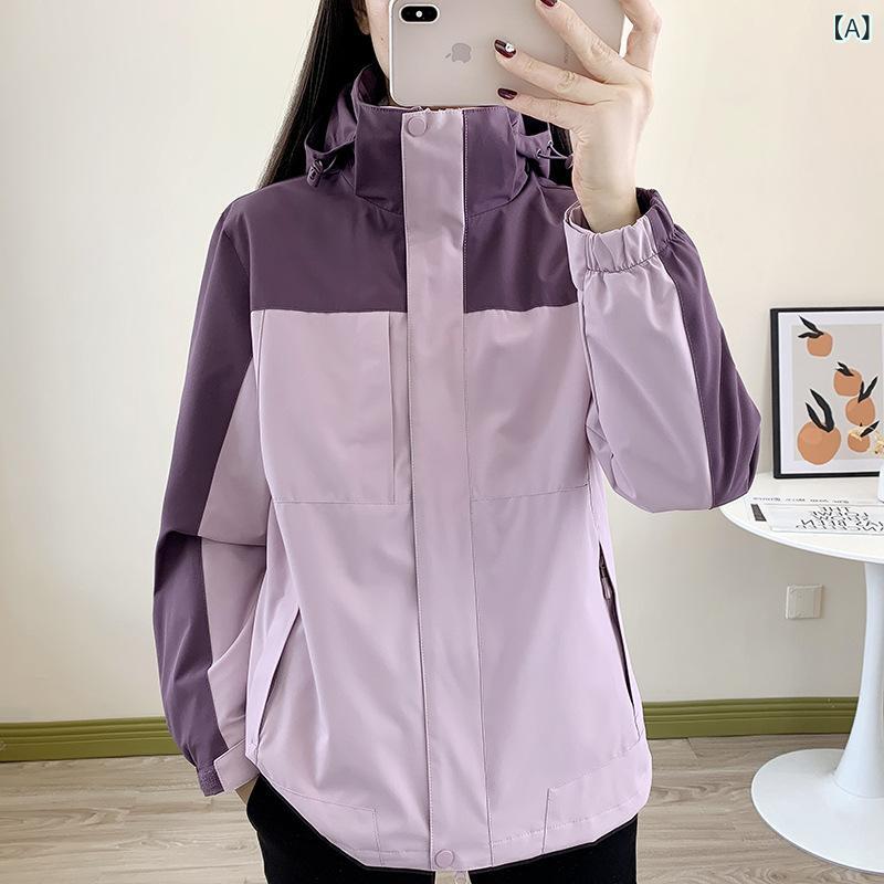 突撃 服の 女性 モデル 2024 新型 三 合 一 戸外 秋冬 防風 防水と ベルベットの 厚い コート 登山 暖かい 服