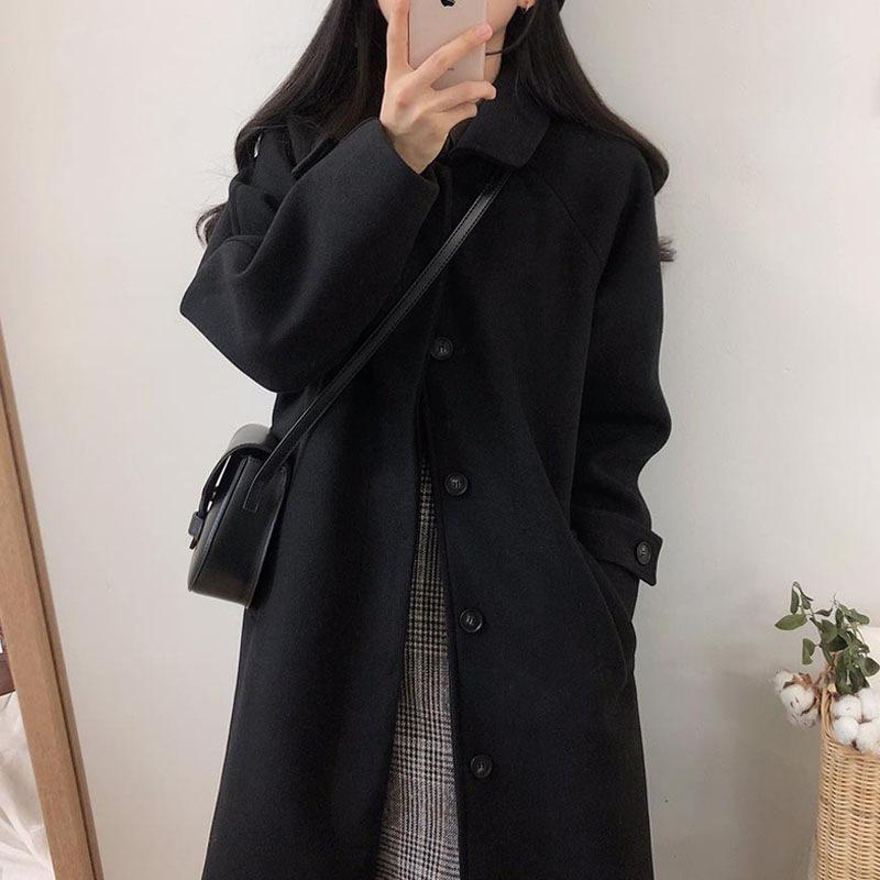 赫本 風の 黒い 大きい サイズの 毛は コートの 女性の 太って いる mm 秋冬の 新型の 韓国 版の 中で 長い タイプの 日系の ラシャの コートです。