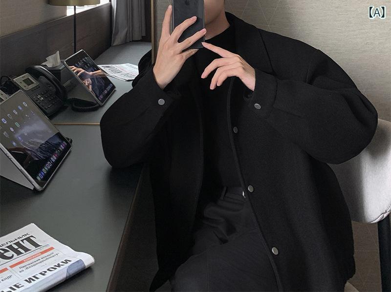 前売り 毛ですね コート 男性 ショート コート 秋冬 新作 厚手 青少年 カジュアル 襟 ラシャ ジャケット