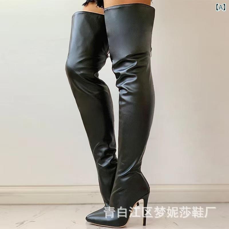 wish AliExpress 外国 貿易 新しい ヨーロッパと アメリカン スタイルの 膝 上 プラス サイズの ハイヒールの 女性の ブーツ スティレットヒールジッパーブーツクロスボーダー