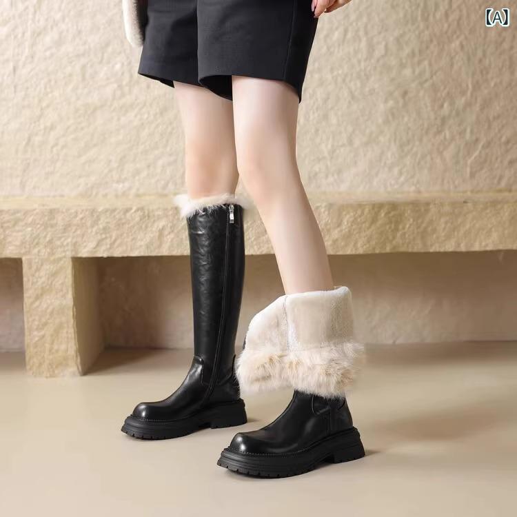 保温 厚手 ~ ロング ブーツと ベルベットの 騎士 靴の 女性 秋冬の 新しい サイド ファスナーの 厚い 底の ブーツ 4,332円