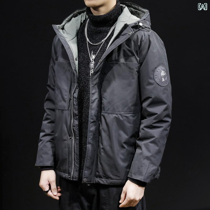 白 鴨 絨毛 冬の 帽子 付きの 短い ダウン ジャケット 男 2023 年の 新型 ゆるい ファッション ブランドの 大きい サイズは、 スーツの コートを 厚く した 11,414円