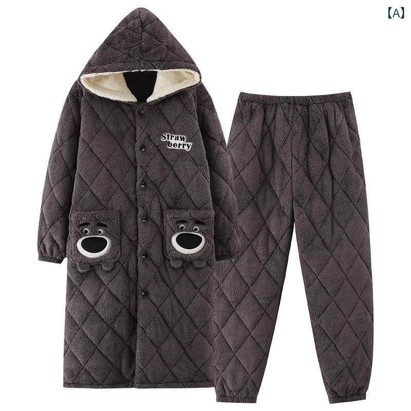カップルの パジャマ 冬の 三 層の 厚い 綿を 挟んで 保温 します。