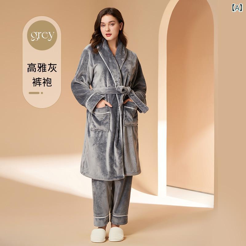 男性と 女性 用の 新しい 秋冬 コーラルベルベットパジャマ、 厚みの ある ベルベットの カップル 用 パジャマ、 パンツ 付き、 冬 用 暖かい セット