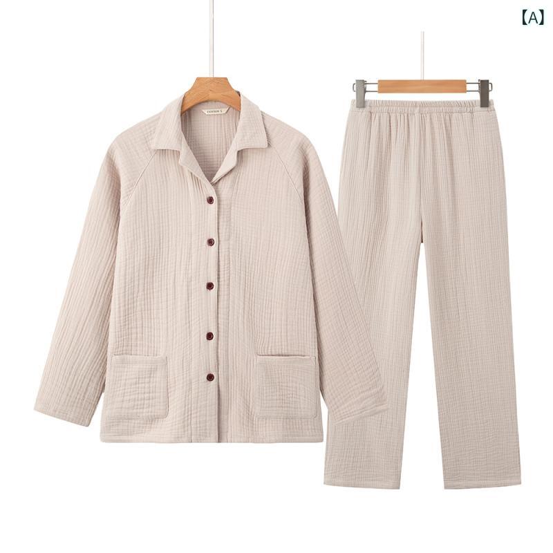 ファットマン 途轍も無い 大いさ 綿 4 層 ガーゼ 介護ホーム 服 長袖 純綿 ガーゼシームレスパジャマ 肥厚 ロング 秋と 冬の 背広 インナー・下着・ナイトウェア-ペアルック