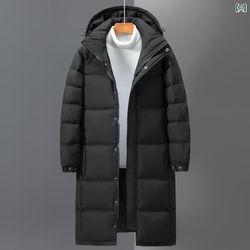 男性の ダウン ジャケットの 中の 長 さは 膝を 越えて 2023 新型の 青年 カップルの 学生は 潮の 制服の ダウン ジャケットを 厚く します。