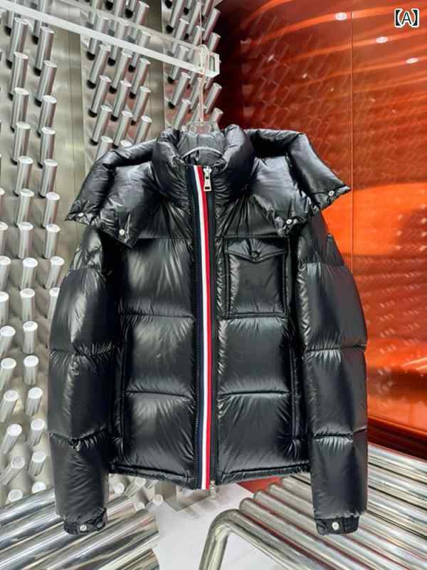 冬の 新型 M 蒙 家 ダウン ジャケット 男性 カップルの 赤い ストライプの ダブル ファスナーの パン 服 男女の 帽子 付き コート|HITOTSUNAGI