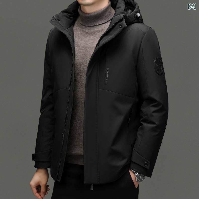 中 青年 男性 ダウン ジャケット 冬 服 新型 90 白 鴨 パイル フード 付き 保温 カジュアル コート 男性 父親 服