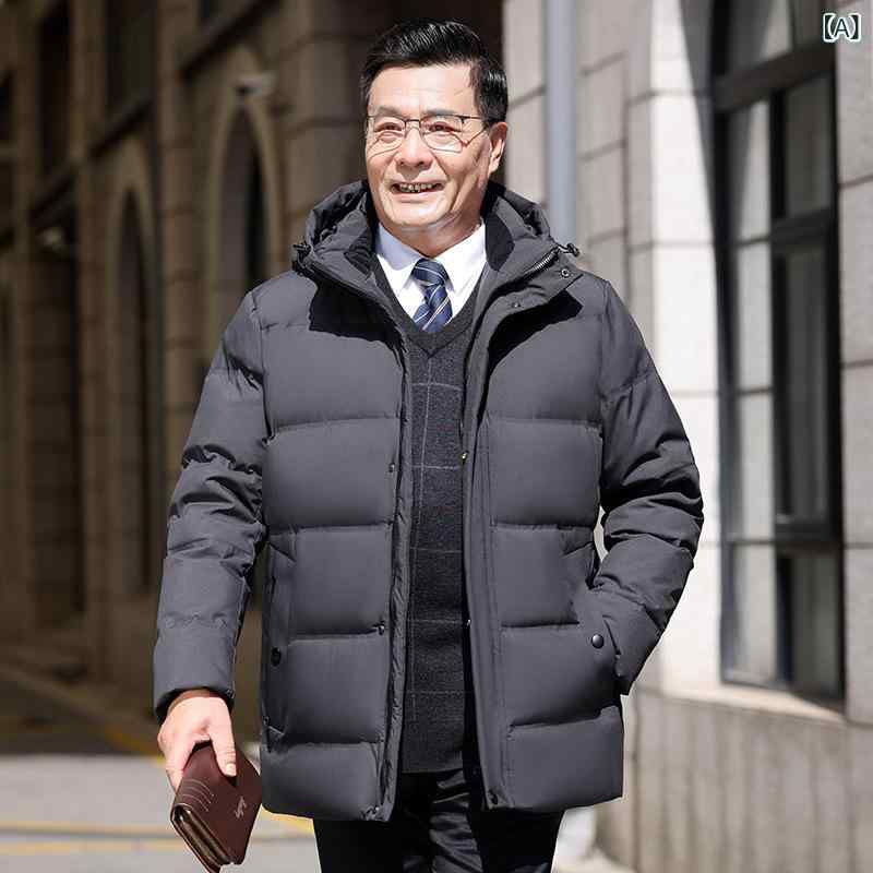 中高年 ダウン ジャケット 男性は、 50 中年の お父さんの 冬 服 60 老人の おじいさんの 大きい サイズの 冬 コートを 厚く した