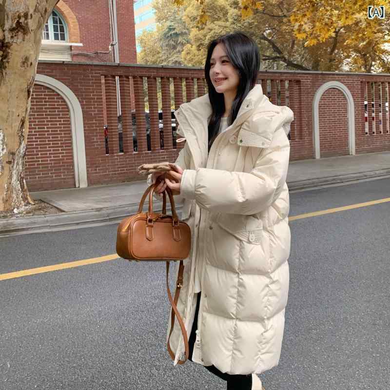 本物の 白い グースダウンを 使用 した 韓国 風 ファッションの 厚手 ダウン ジャケット、 女性 用 ミドル 丈、 2025 秋冬 新作、 ゆったりと した 冬 用 コート