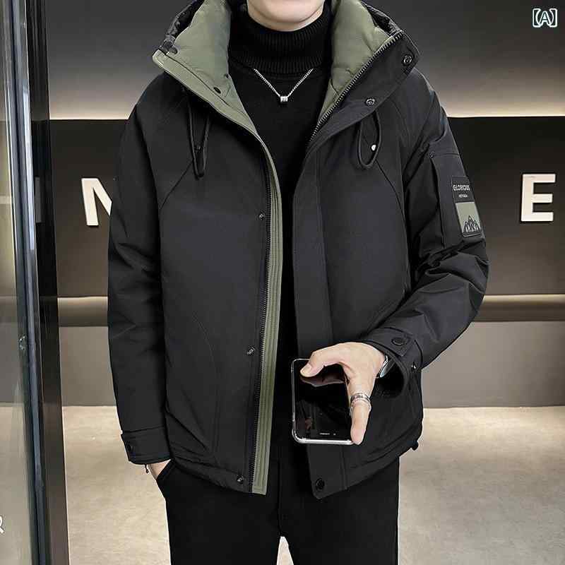 高級 新型 重工業 風 フード 付き ワークウェアダウンジャケット メンズ トレンド 感 あふれる スタイリッシュな 90 % ホワイトダックダウン ファッション ジャケット メンズウェア|HITOTSUNAGI