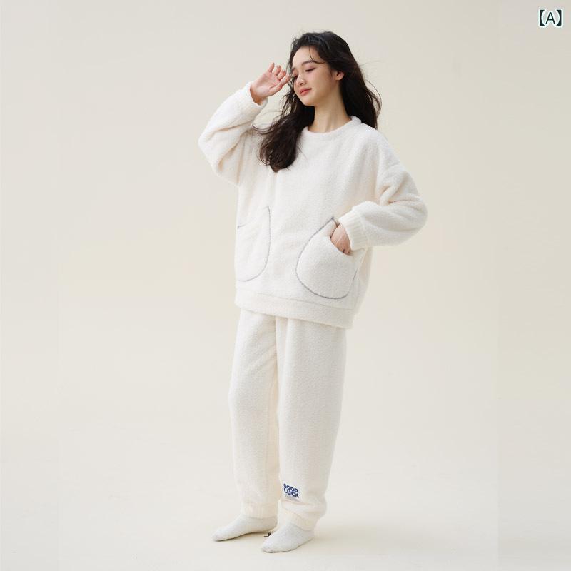 パジャマの 女性の サンゴの 毛の 2023 年の 新型の 厚い ベルベットの 家庭 服の 学生は スーツの 春秋の 冬の 男を 着る ことが できます。