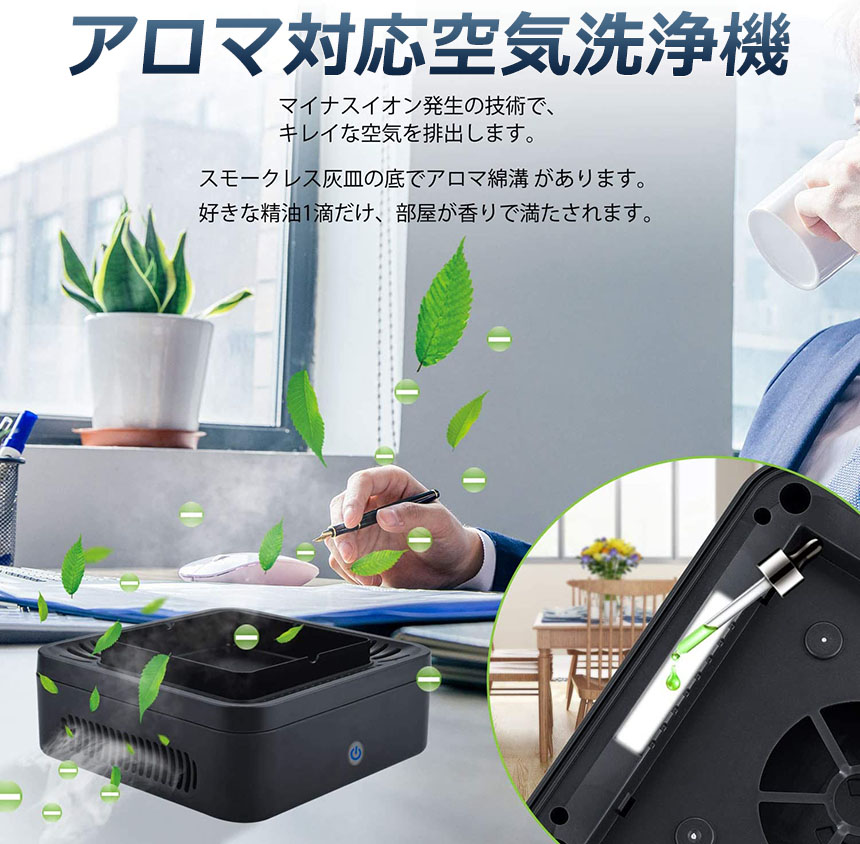 灰皿脱臭機空気清浄機タバコ灰皿充電式空気清浄スモークレス灰皿パーソナル卓上イオン発生器高性能活性炭フィルター搭載2階段風量切替USBケーブル付きタバコの煙を吸い取り日本語説明書付きオフィス部屋玄関先ホームトイレ自宅車にも適用