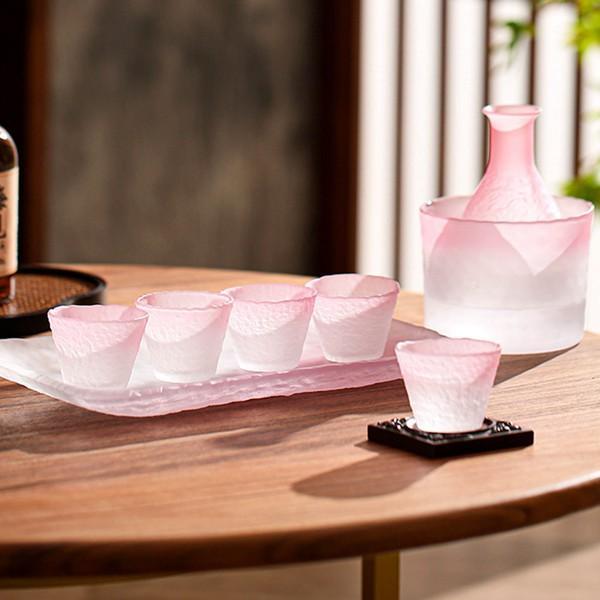酒器仕掛ける 冷酒器 徳利 グラデーション サクラ色 硝子徳利 猪口 とっくり ぐい呑 盃 おちょこ ぐいのみ 御盆付き添い人 硝子食器 酒燗