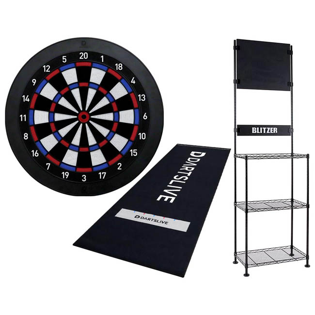【セット商品】DARTSLIVE Home(ダーツライブホーム) & BLITZER ダーツスタンド BSD21-BK & DARTSLIVE 防炎ラベル付スローマット　(ダーツ ボード スタンド)