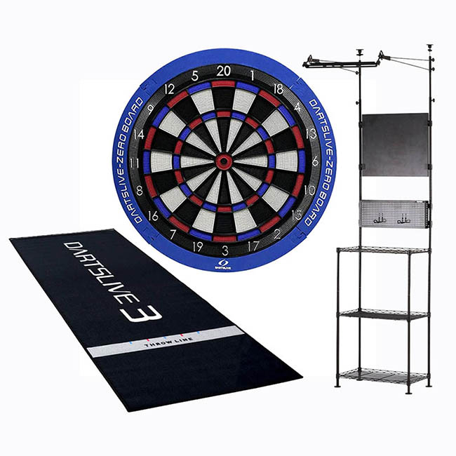 【セット商品】DARTSLIVE-ZERO BOARD ＆ ライティングシステムダーツスタンド BSD39-BK & DARTSLIVE3 防炎ラベル付スローマット　(ダーツライブゼロ ボード ソフト ダーツボード スタンド ダーツスタンド 台 家庭用 ダーツ ボード 自宅 ダーツセット darts board stand)｜DARTS SHOP Hive （ダーツ　ハイブ）