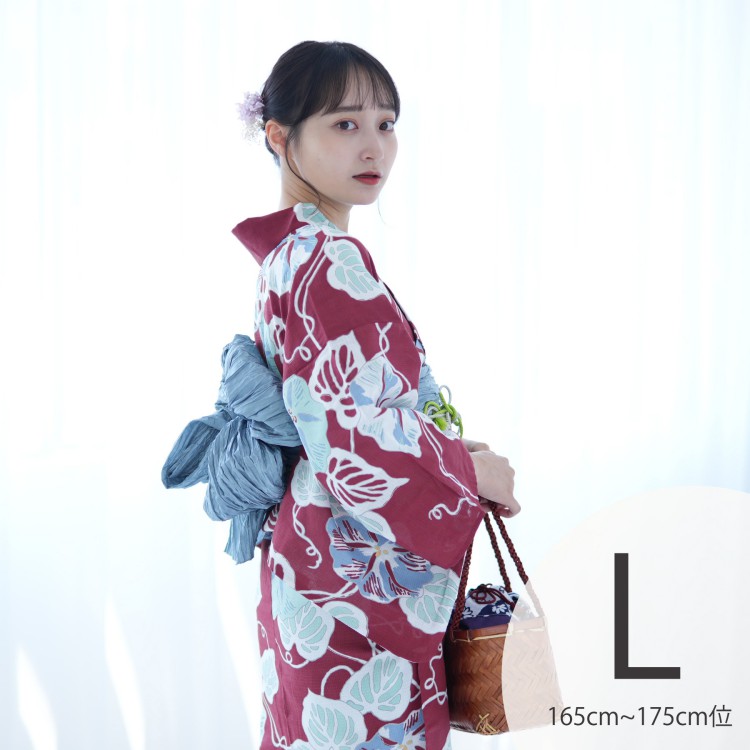 浴衣セット 売れ筋アイテムラン 浴衣 セット 大きいサイズ トールサイズ レトロlサイズ 女性 ゆかた 浴衣セット ニコアンティーク Antique Nico 朝顔 ミント 水色 赤 えんじ 和歌山染工 国内染色 ３点セット 浴衣 帯 下駄 日本製生地 浴衣 レディース