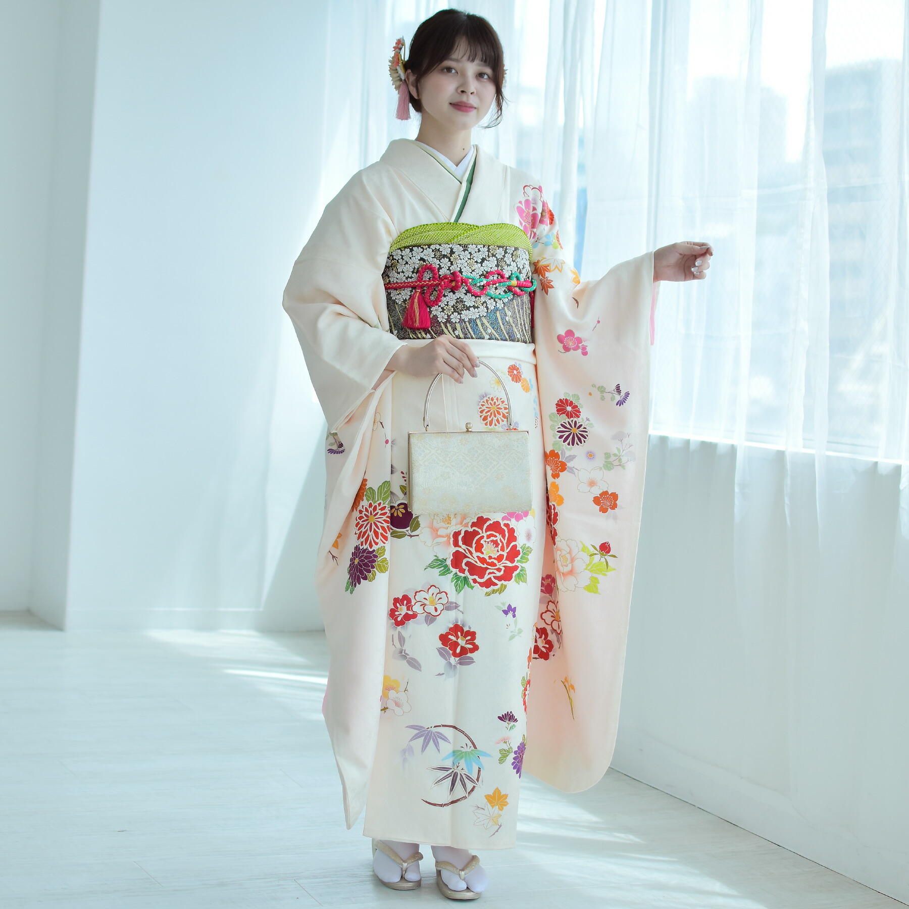 お値下げ！金駒刺繍 振袖 フルセット 成人式 （古典柄 紅朱色 金