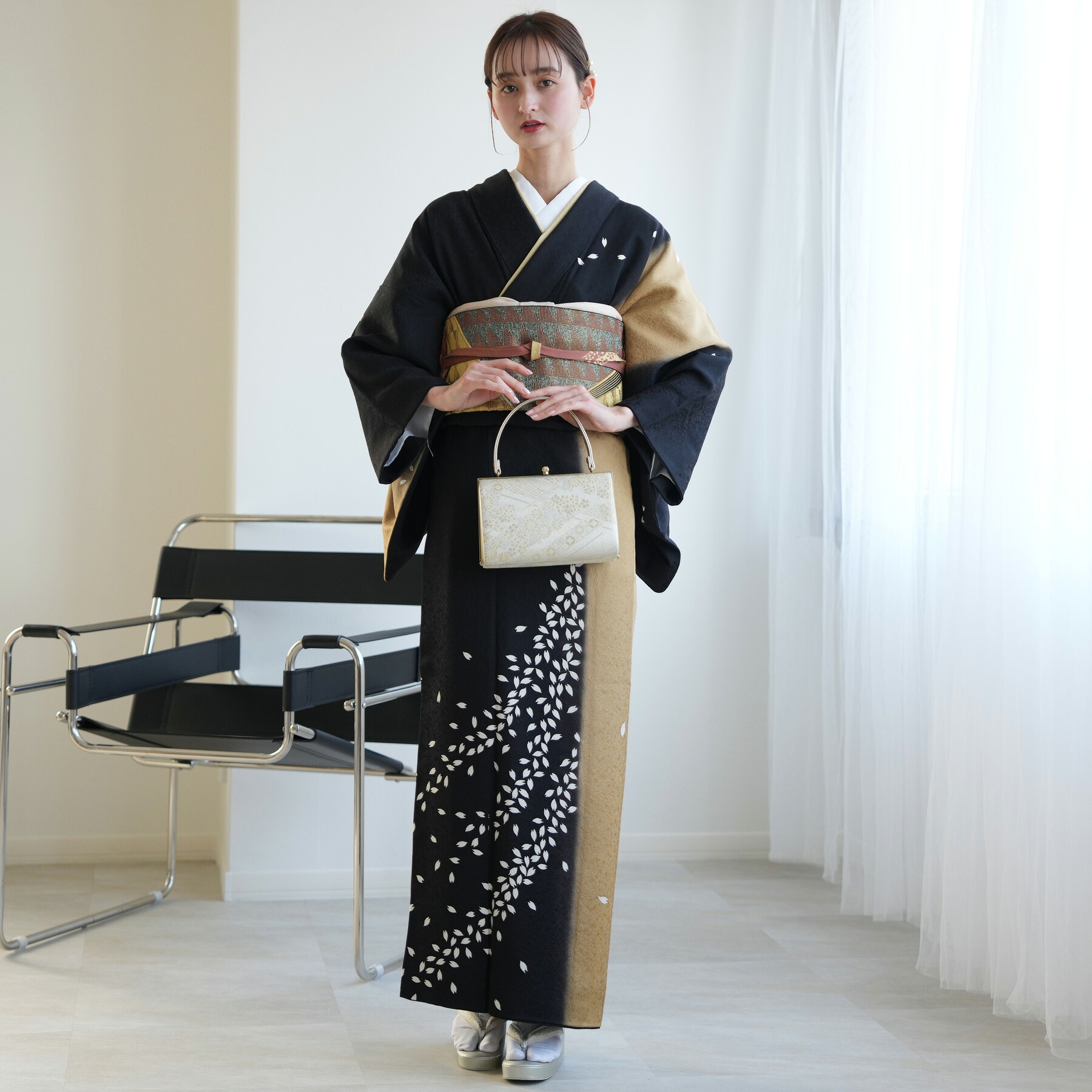 【レンタル】訪問着 レンタル 結婚式 着物レンタル 20点セット 卒業式 お茶会 食事会 訪問着 入学式 お仕立て上がり フォーマル お宮参り 七五三 観劇 園遊会 祝賀会 女性 着物 母親 お母さん 袋帯 フルセット 安い レトロ 大正浪漫 古典 正絹 黒 桜 金 粋｜ひよこ商店