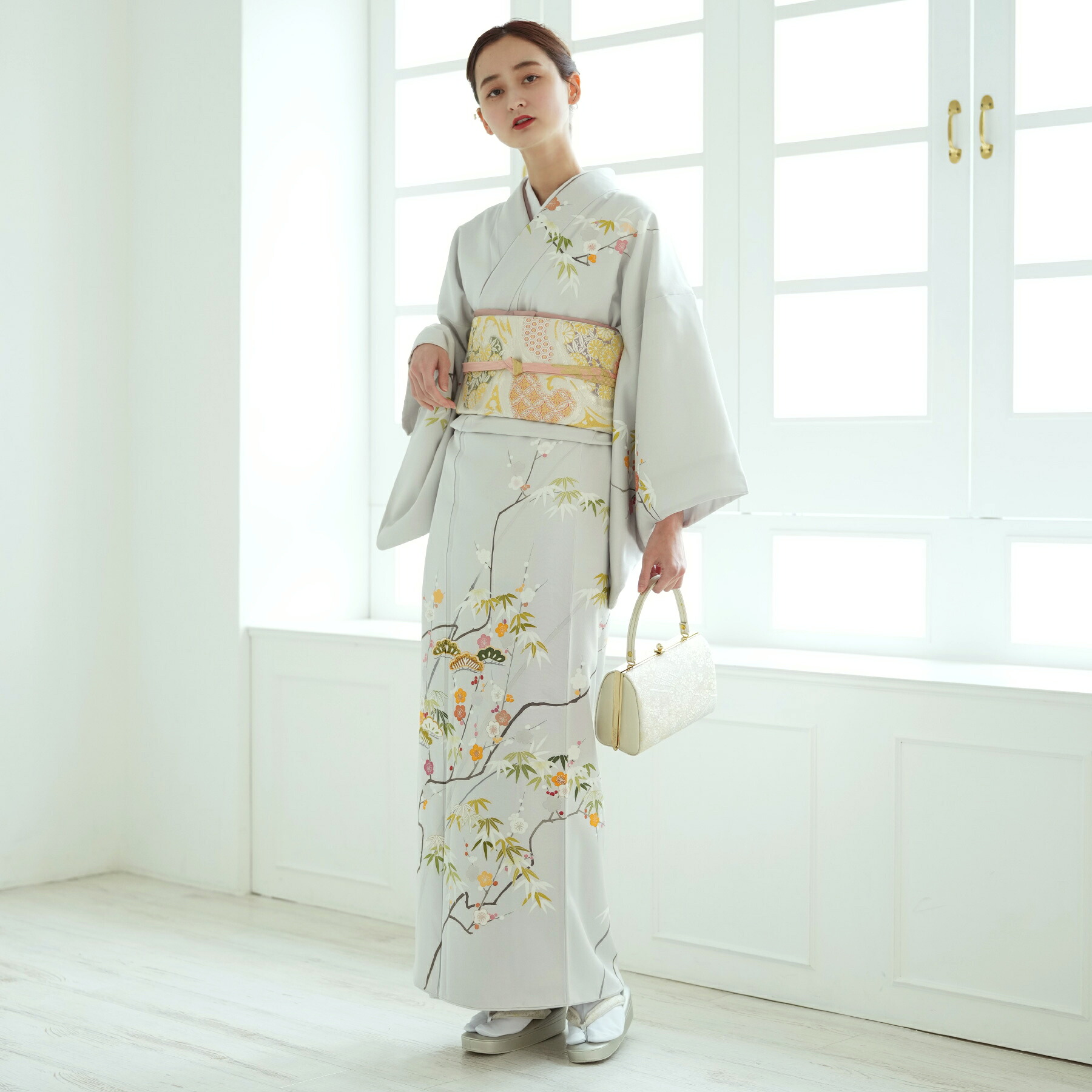 【レンタル】 訪問着 レンタル 結婚式 着物レンタル 20点セット 入学式 卒業式 古典柄 レトロ アンティーク系 訪問着 フリーサイズ 女性 グレー系 花 女性 レディース 白 ピンク 緑 ラベンダー 橙 フォーマル 梅 笹 お宮参り 食事会 七五三 パーティー