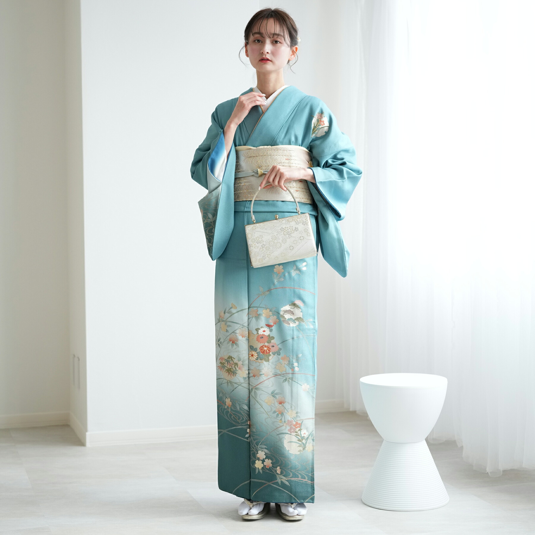 【レンタル】 訪問着 レンタル 着物レンタル 20点セット 青緑 花 雪輪 菊 七五三 お宮参り 結婚式 卒業式 お茶会 食事会 訪問着 入学式 フォーマル レディース 女性 ママ 安い 新品足袋プレゼント