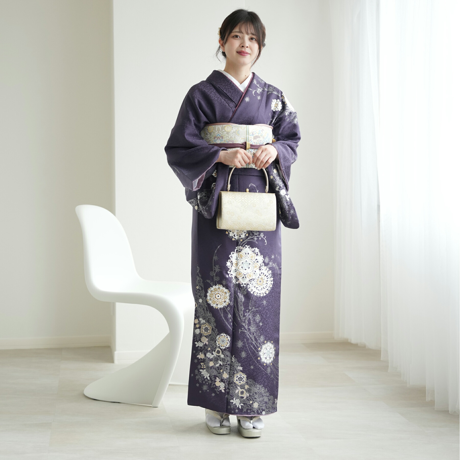 格安！　振袖フルセット　7点　成人式　結婚式　前撮り　紫　パープル　黄緑　低身長 格安！ 振袖フルセット 7点 成人式 結婚式 前撮り 黄緑 グリーン