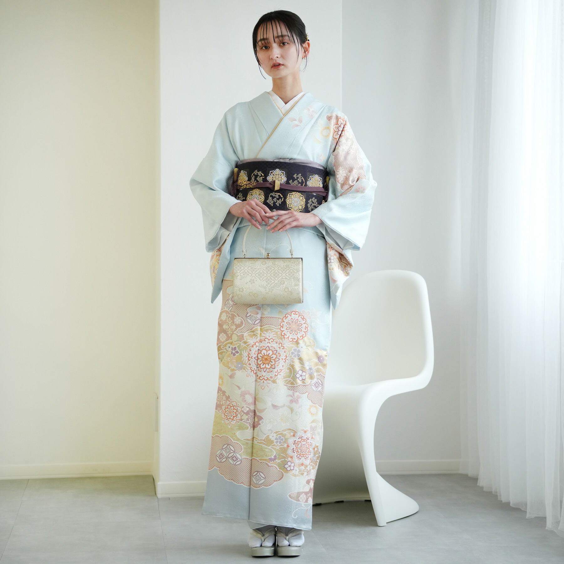 【レンタル 訪問着20点フルセット 水色に唐花文】訪問着 結婚式 参列 ゲスト 卒業式 お茶会 食事会 入学式 フォーマル お宮参り 七五三 観劇 祝賀会 女性 着物 母親 着物＆袋帯 フルセット 安い 新品足袋プレゼント 往復送料無料