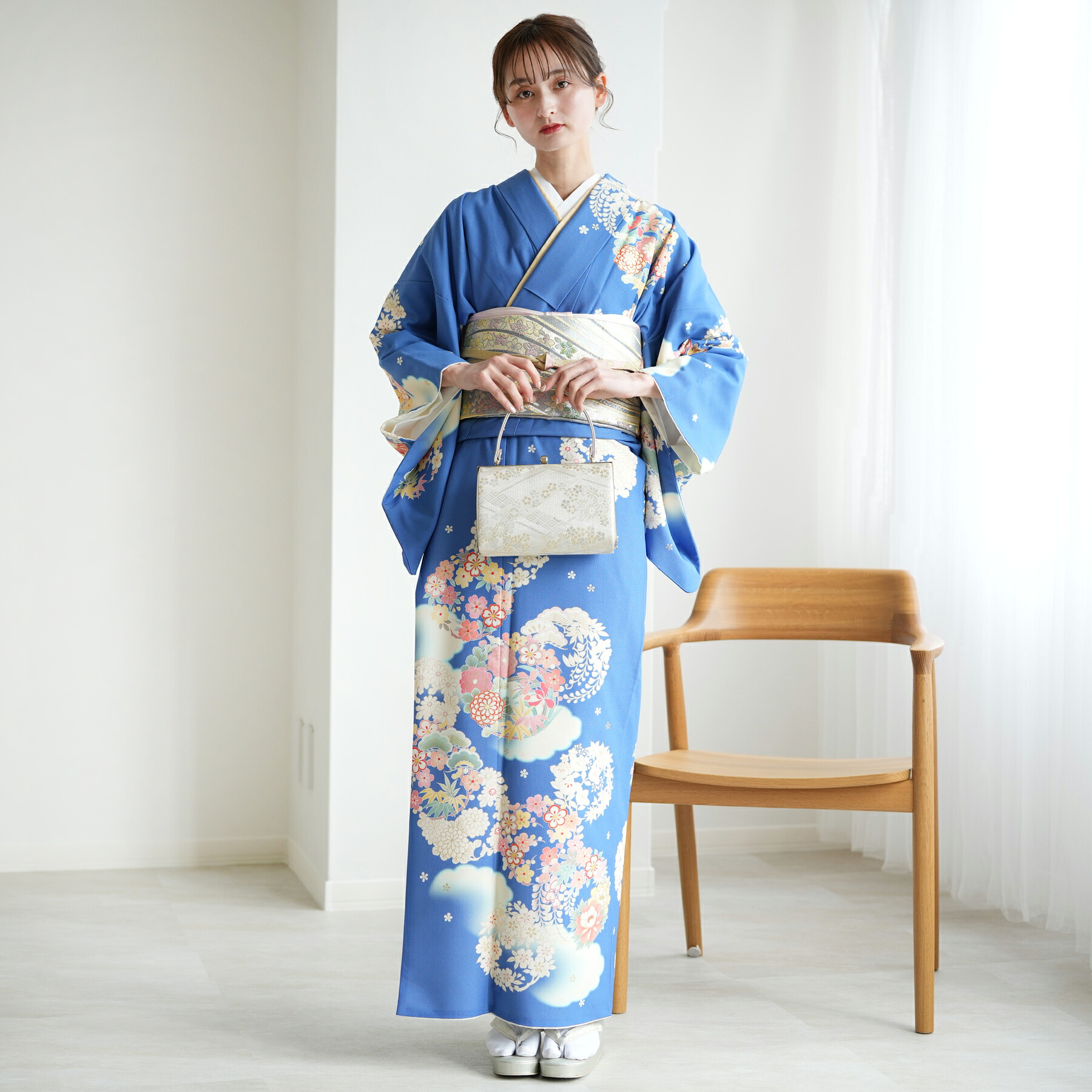 【レンタル】 訪問着 レンタル 結婚式 着物レンタル 20点セット 卒業式 お茶会 食事会 入学式 お仕立て上がり お出かけ着 フォーマル お宮参り 七五三 観劇 園遊会 祝賀会 女性 着物 母親 お母さん 袋帯 フルセット 安い レトロ 大正浪漫 古典 青 菊 花輪 桜