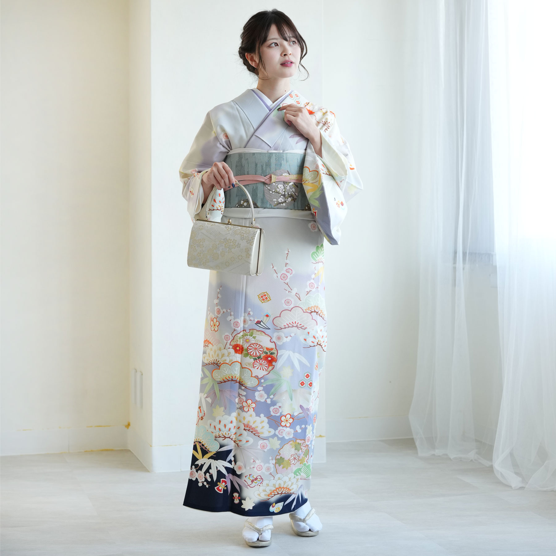 【レンタル】 訪問着 レンタル 結婚式 着物レンタル 20点セット 卒業式 お茶会 食事会 入学式 お出かけ着 フォーマル お宮参り 七五三 観劇 園遊会 祝賀会 女性 着物 母親 ママ 袋帯 フルセット 安い 水色 雪輪 菊 松 梅
