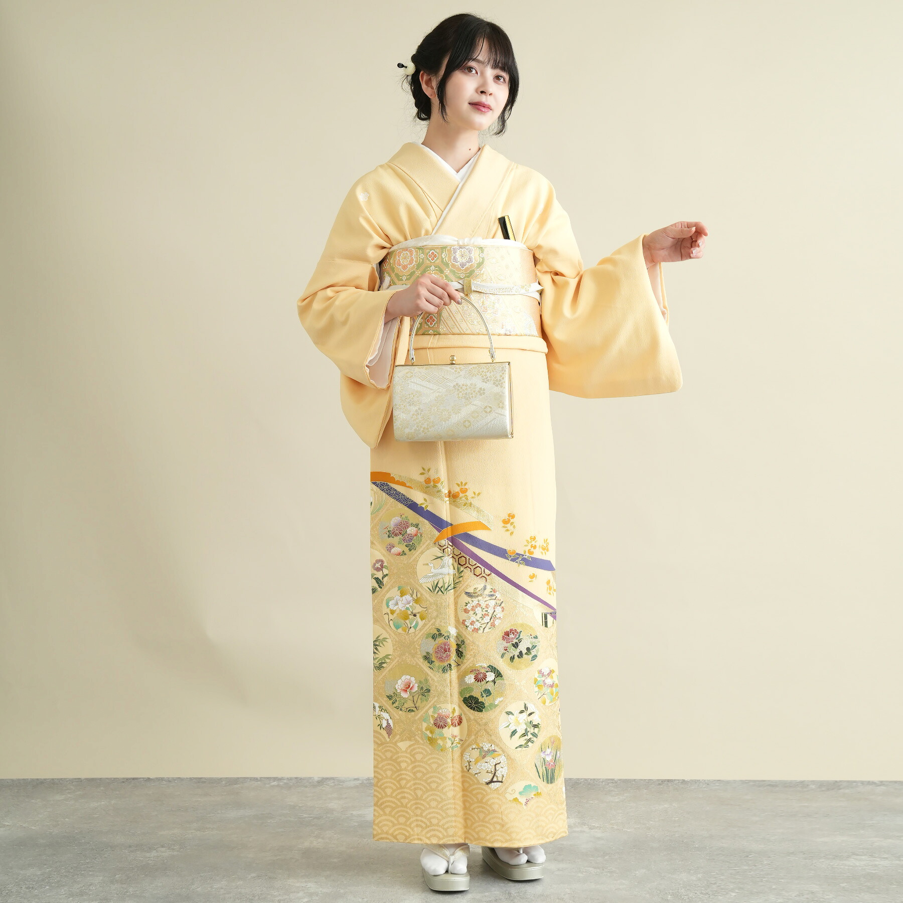 【レンタル】 留袖 レンタル 21点セット フリー（身長153-168cm） フルセット 女性 黄系 花 女性 ladies オレンジ 緑 青 紫 イエロー 赤 白 桜 さくら 梅 橘 菊 牡丹 菖蒲 フォーマル 結婚式 披露宴 豪華 五つ紋 紋付 色留袖 華やか